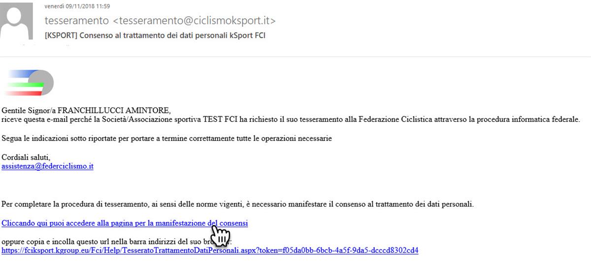 GDPR email da FCI verso atleta 1